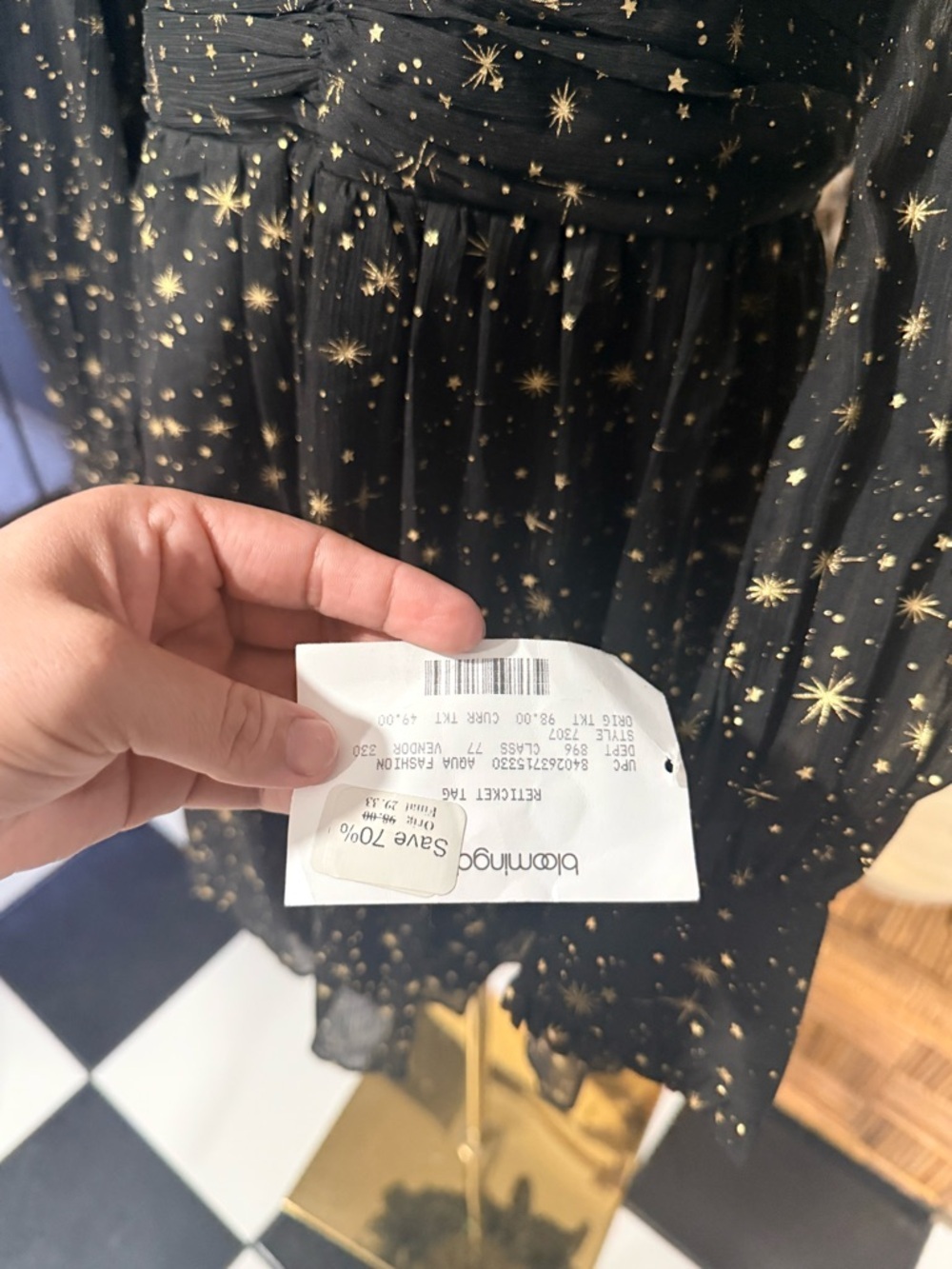 Aqua Black Dress with Gold Star Print Long Sleeve - Picture 3 of 5